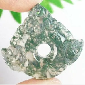 New Carved Green Moss Agate Dragon Pendant